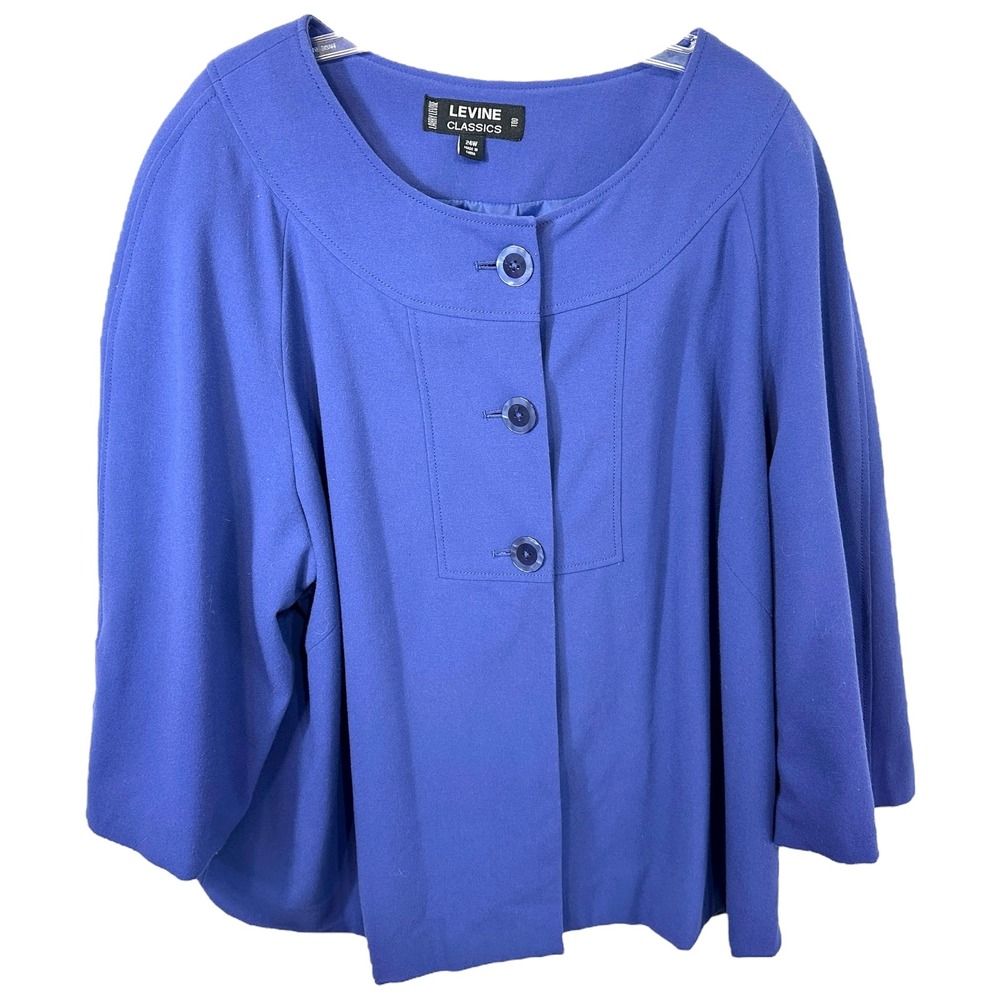 Levine Plus Size 24W Jacket Blue Cropped Dressy Career Church Cardigan 1704‎
